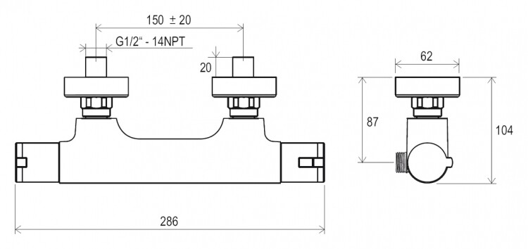 Ravak Termo 100 TE 032.00/150 X070034 смеситель для душа хром