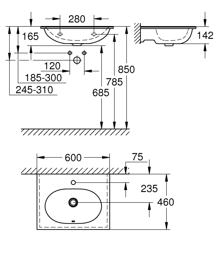 Grohe Essence Ceramic 3956800H раковина накладная 60 см альпин-белый