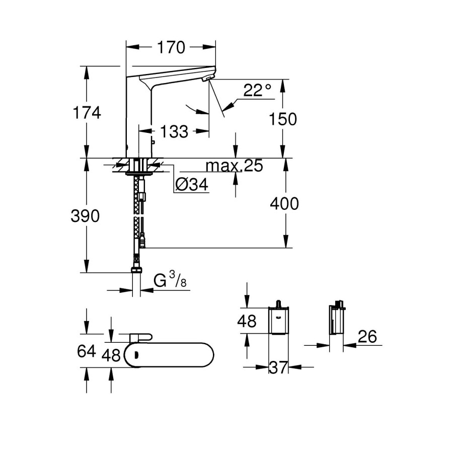 Grohe Eurosmart Cosmopolitan E 36422000 смеситель для раковины инфракрасный