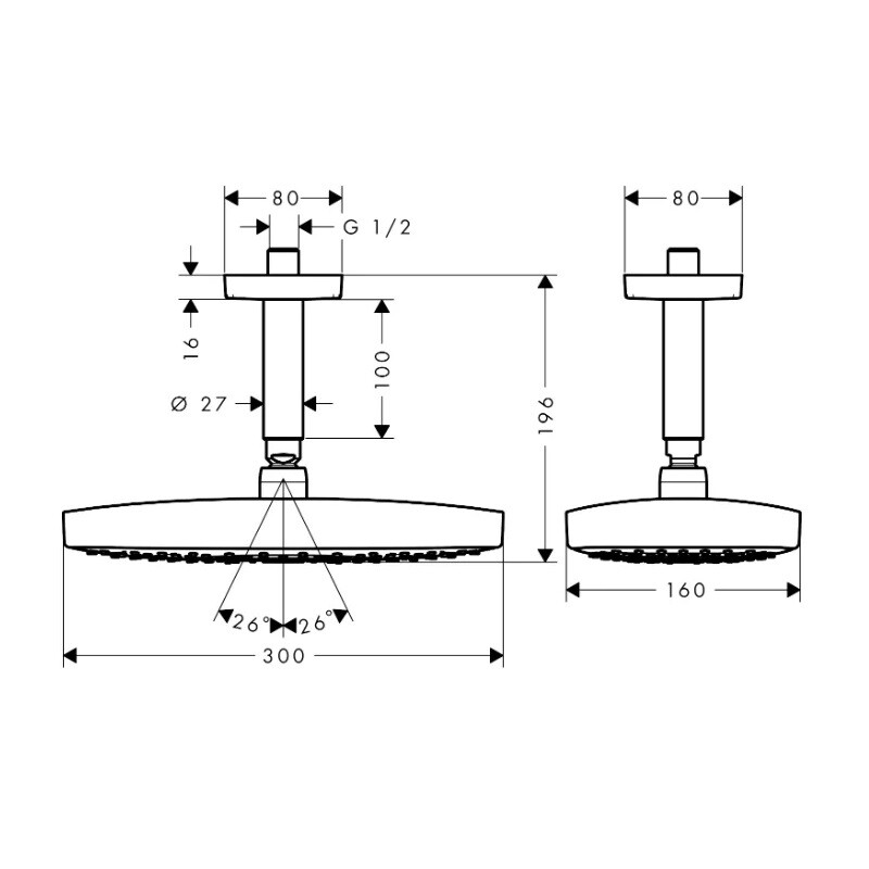 Верхний душ Hansgrohe Raindance Select E 300 2jet 26608400