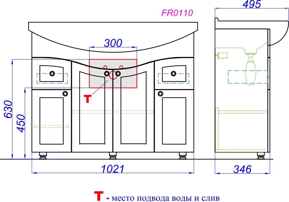 Aqwella Franchesca 105 тумба с раковиной напольная FR0110