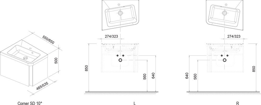 Ravak SD 10° 550 L тумба X000000740 под умывальник угловая, левая