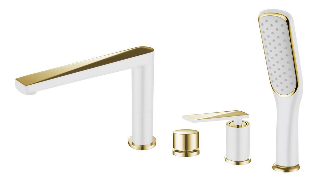 Смеситель врезной на борт ванны Boheme Venturo Белый / Золото 380-W