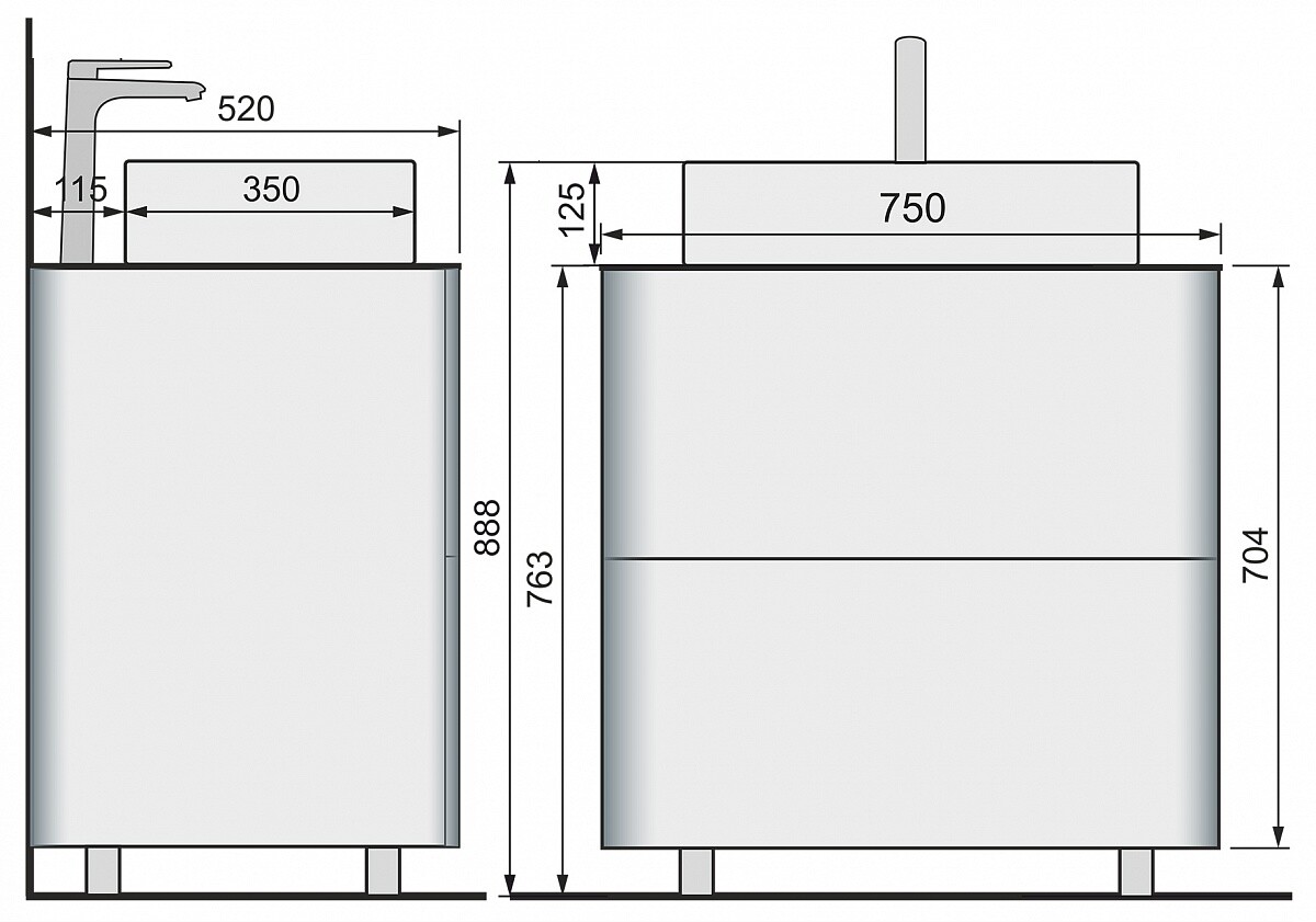 Raval Pure 75 тумба Pur.01.75/N/W с раковиной 805-7050H напольная