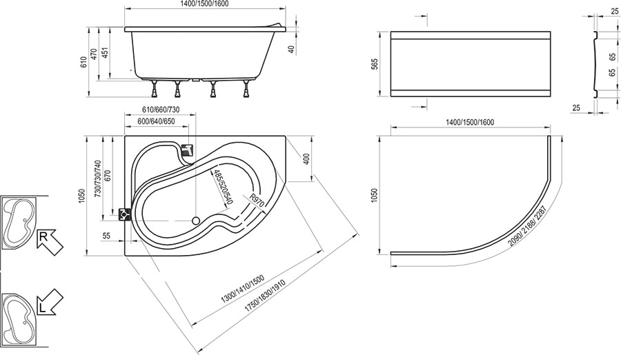 Ravak Rosa I 160*105 ванна акриловая левая CM01000000