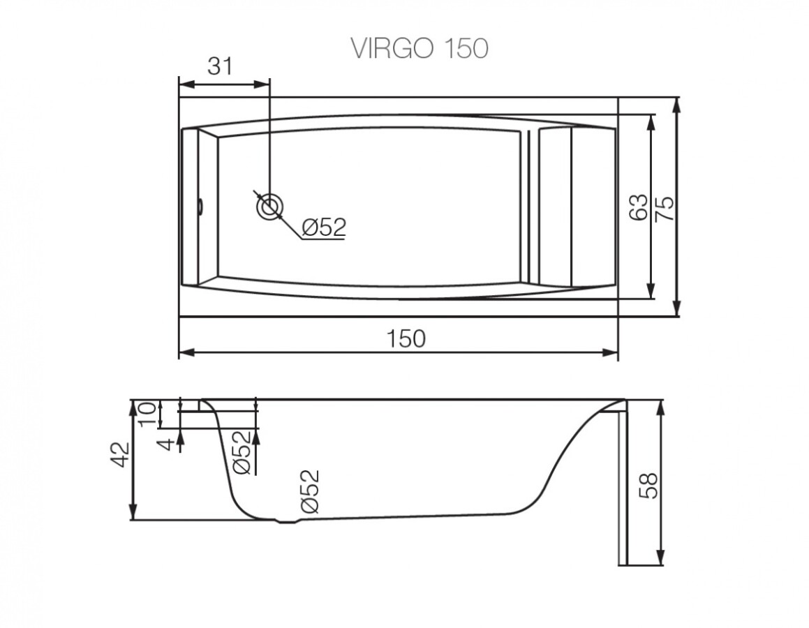 Cersanit Virgo 150*75 ванна акриловая прямоугольная