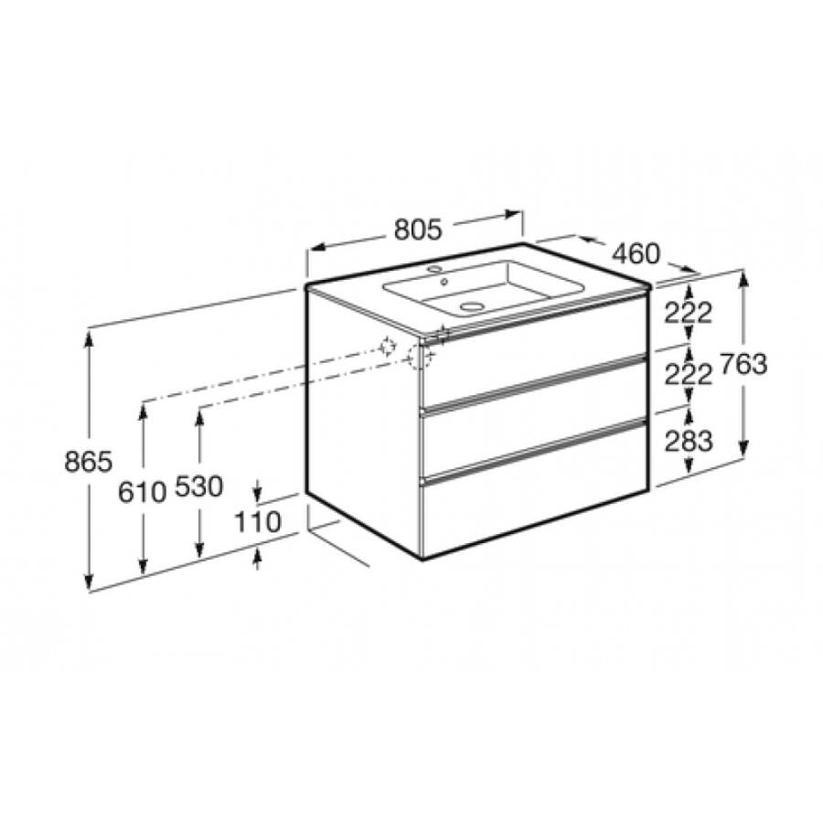 Roca The Gap 857553806 80 см тумба с раковиной 3 ящика напольная